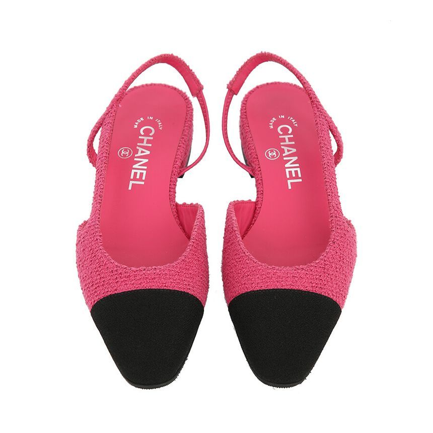 CHANEL Tweed Slingback Low Heel Sandals G31319 []
